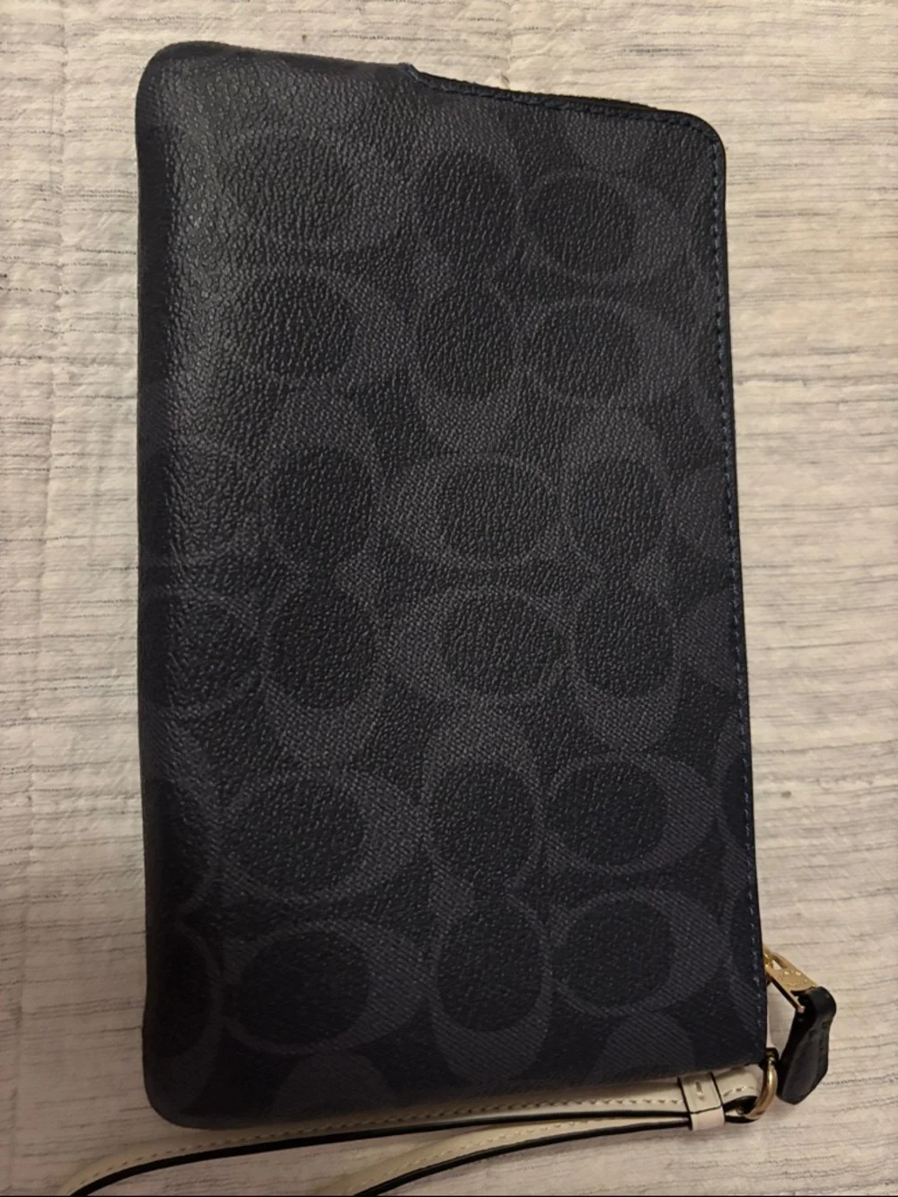 COACH Double Zip Wristlet in Navy Signature Canvas with White Strap - Picture 5 of 12